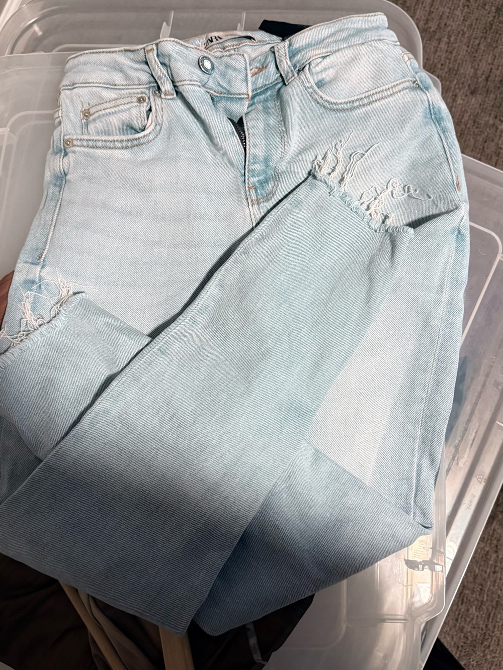 Zara Light Blue High Rise Distressed Jeans - Picture 2 of 5